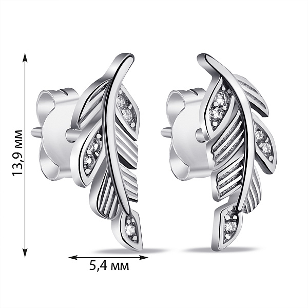 Серьги-пусеты Перо из серебра с фианитами (арт. 7518/6726) – изображение 2