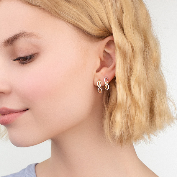 Серьги "Бесконечность" из красного золота с фианитами (арт. 111167) – изображение 2