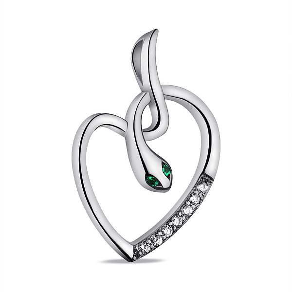 Срібний підвіс Змія з зеленими і білими фіанітами (арт. 7503/П2ФИ/382) – зображення 1
