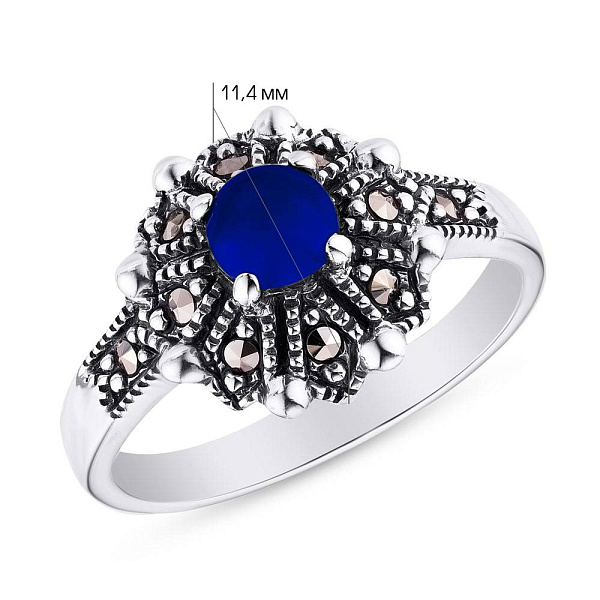 Кольцо из серебра с ониксом и марказитами (арт. 7401/4679мркос) – изображение 2