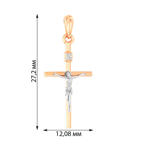 Крестик из красного золота с распятием и бриллиантом (арт. П011175) – изображение 2