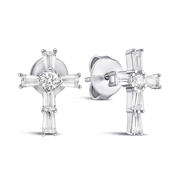 Серебряные серьги Крестики с фианитами (арт. 7518/7219) – изображение 1