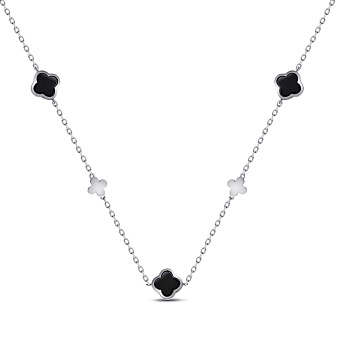 Серебряное колье Клевер с ониксом (арт. 7507/2318/7о)