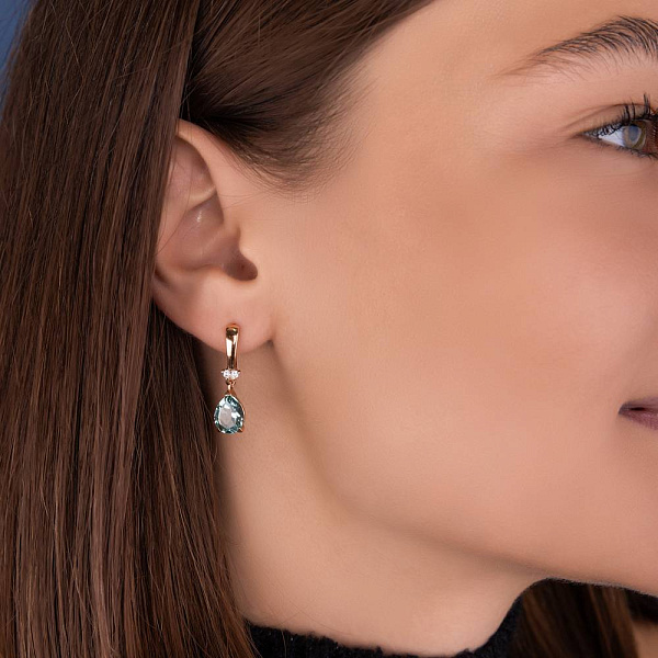 Золотые сережки с зеленым кварцем и фианитами (арт. 111154Псз) – изображение 3