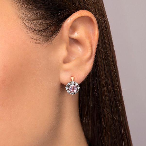 Золоті сережки з кварцом та фіанітами (арт. 111042ПмГ) – зображення 2