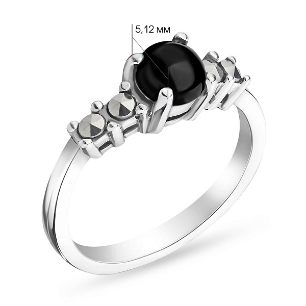 Срібна каблучка з оніксом і марказитом (арт. 7401/4687мрко) – зображення 2