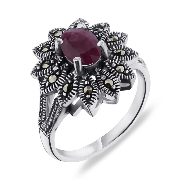 Каблучка срібна з корундом і марказитами (арт. 7401/5032мркКр) – зображення 1