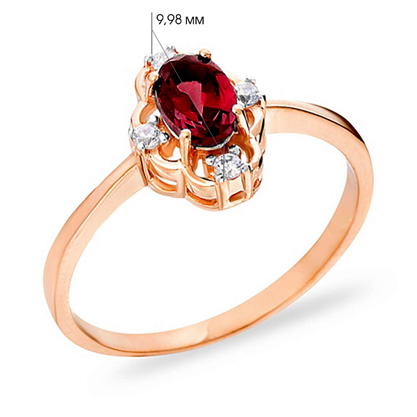 Каблучка з гранатом і фіанітами з червоного золота (арт. 140676Пк) – зображення 2