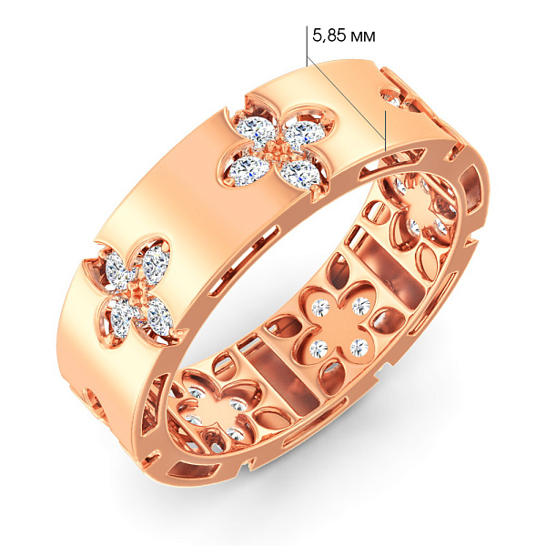 Широкое кольцо из красного золота с фианитами (арт. 141325) – изображение 4