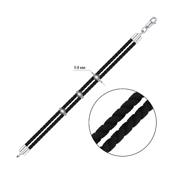 Браслет на шовковій нитці зі срібними вставками (арт. 7309/293брю) – зображення 2