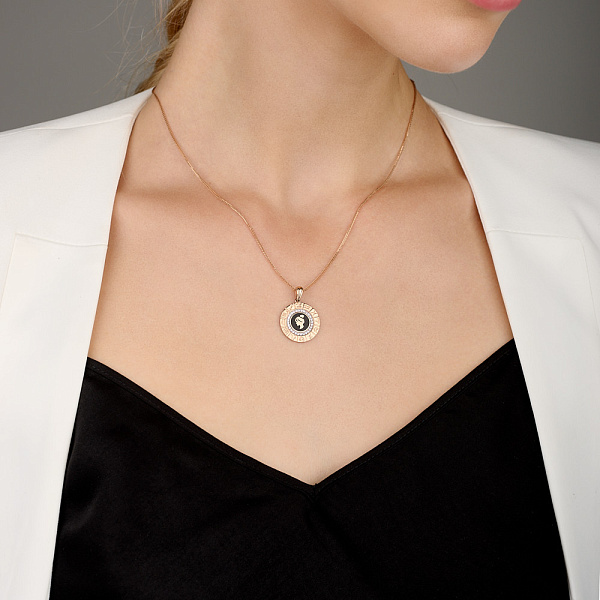 Золотой подвес "Дева" с фианитами и эмалью (арт. 440681ечд) – изображение 2