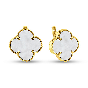 Фото Золоті сережки в жовтому кольорі металу з перламутром (арт. 106087/15жп)