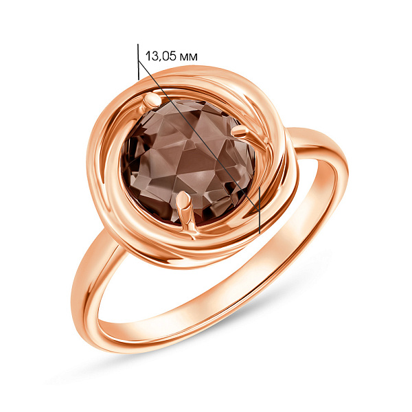 Каблучка з червоного золота з димчастим кварцом  (арт. 152016Пккр) – зображення 2