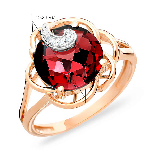 Кольцо из красного золота с кварцем и фианитами (арт. 140674ПкГ) – изображение 2