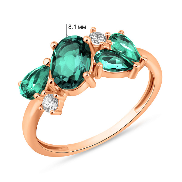 Золота каблучка з зеленим кварцом і фіанітами (арт. 141256Пз) – зображення 3