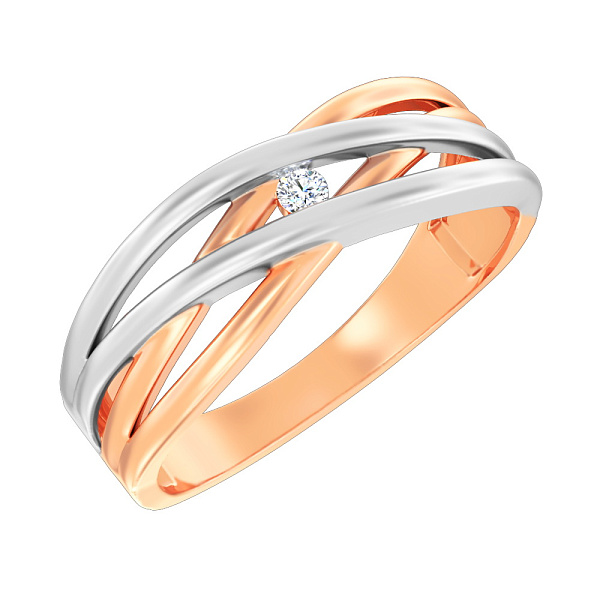 Золотое кольцо Синергия с белым фианитом (арт. 140769) – изображение 1