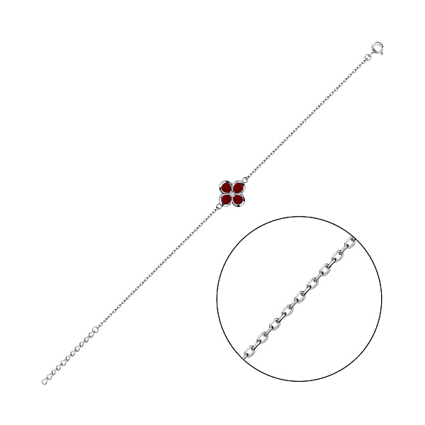 Срібний браслет Квітка з сердоліком та фіанітом (арт. 7509/4778Срдк) – зображення 1