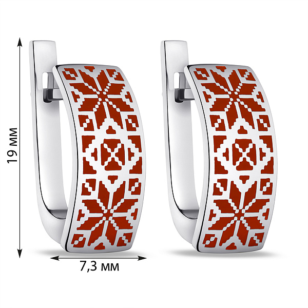 Серебряные серьги Орнамент с красной эмалью (арт. 7502/А046ексю) – изображение 2