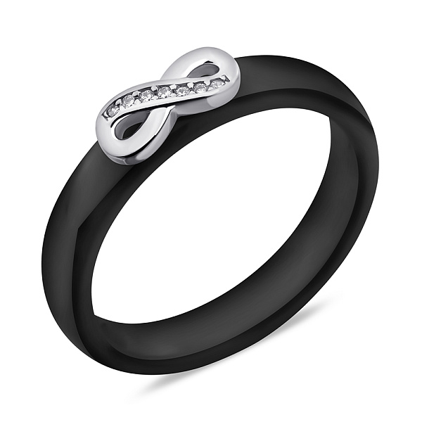 Кольцо из серебра и керамики Бесконечность с фианитами (арт. 7501/6946кмч) – изображение 1