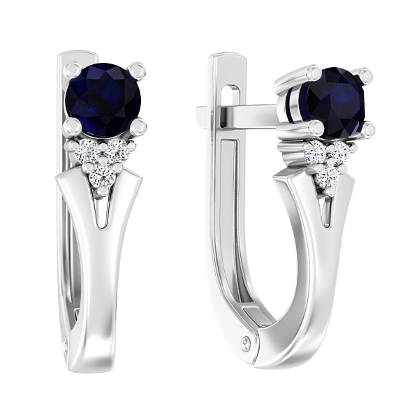 Серьги из белого золота с сапфиром и бриллиантами (арт. С011063бс) – изображение 1
