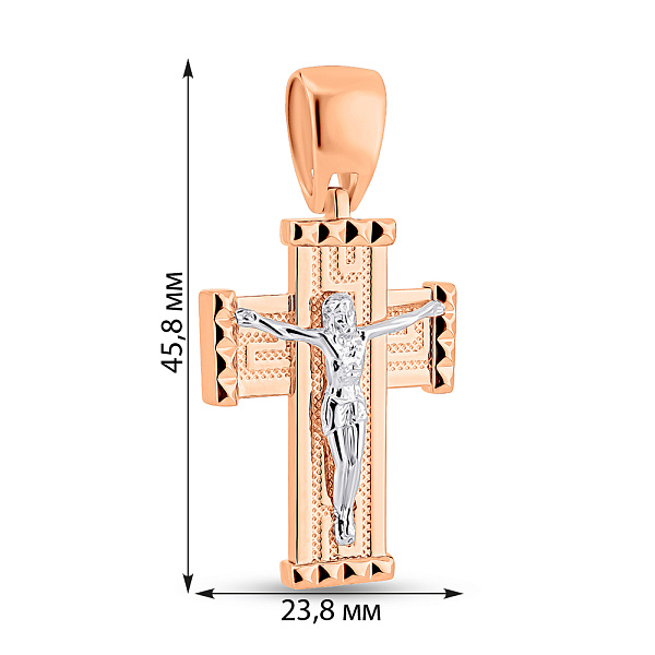 Хрестик з червоного золота з узором без каміння (арт. 500682) – зображення 3