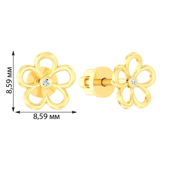 Золотые серьги пусеты «Цветочки» с фианитом (арт. 110554ж) – изображение 2