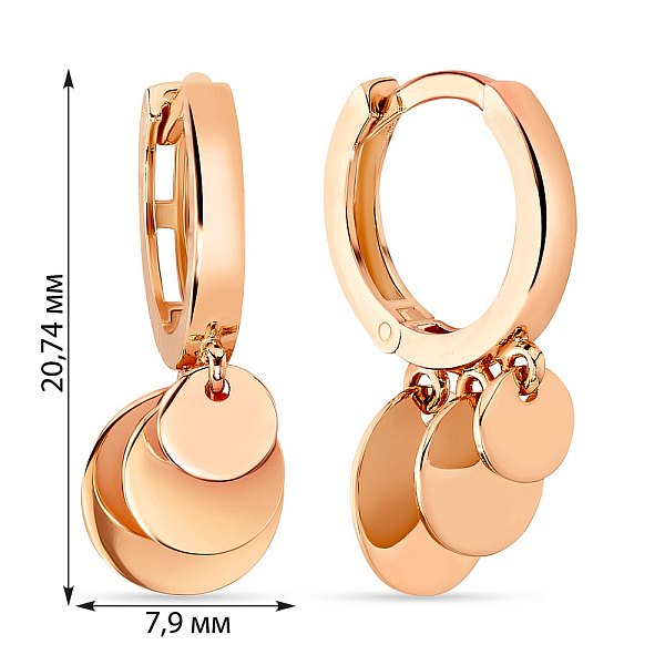 Сережки «Монеты» из красного золота (арт. 107811) – изображение 4