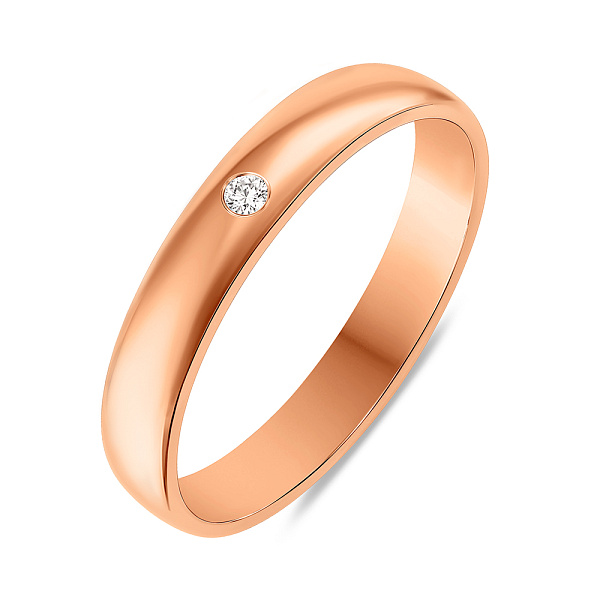 Обручальное кольцо классическое Комфорт из красного золота с бриллиантом (арт. К239183) – изображение 1