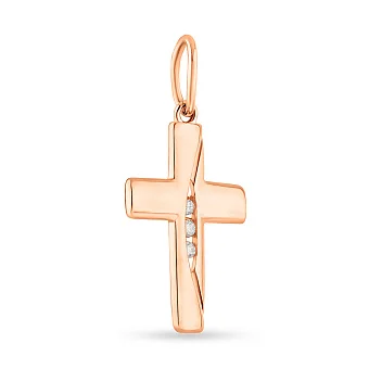 Крестик из красного золота с фианитами  (арт. 424779)
