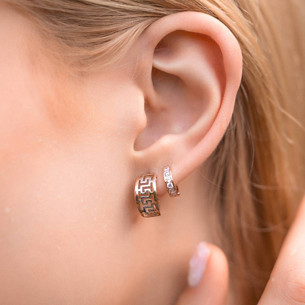 Серьги Олимпия из красного золота с греческим орнаментом (арт. 111182) – изображение 2