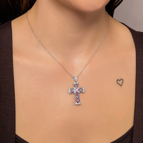 Золота підвіска-хрестик з рубіном та діамантами (арт. П011013бр) – зображення 4