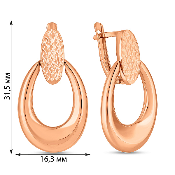 Сережки-підвіски з червоного золота (арт. 1092090) – зображення 2