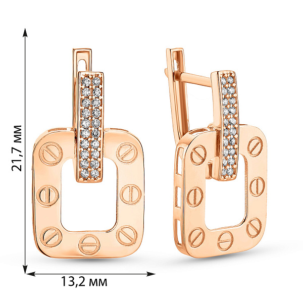 Сережки з червоного золота з фіанітами (арт. 109674) – зображення 3