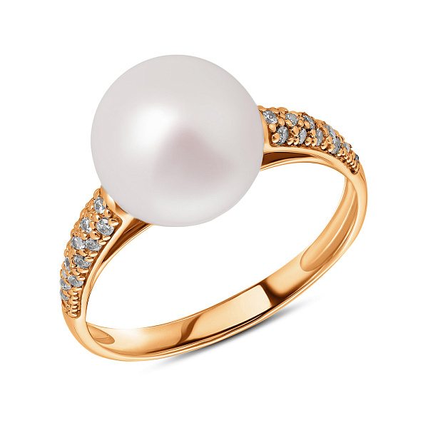 Каблучка з червоного золота з перлиною і фіанітами (арт. 151163прлб) – зображення 1
