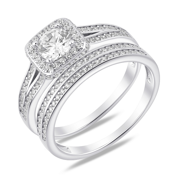 Серебряное двойное кольцо с фианитами (арт. 7501/8627) – изображение 1