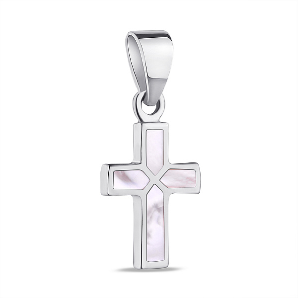 Серебряный кулон Крестик с перламутром (арт. 7503/3429/1п) – изображение 1