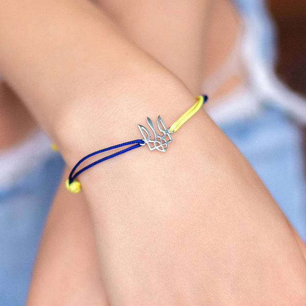 Браслет зі срібною вставкою Тризуб-Герб України на нитці (арт. Х340031сж) – зображення 2