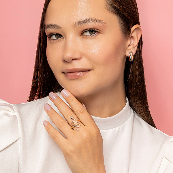 Золота каблучка Змія з фіанітами (арт. 1401057з) – зображення 3