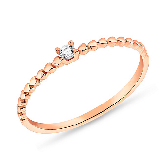 Фото Тонкое кольцо из красного золота с одним фианитом (арт. 155228)