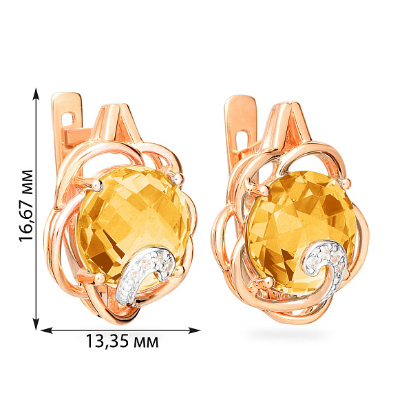 Золотые сережки с цитрином и фианитами (арт. 110423Пц) – изображение 2