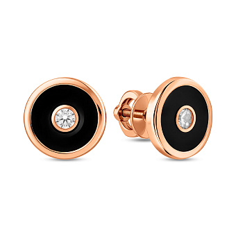 Сережки-пусети Лýна з червоного золота з емаллю і фіанітами (арт. 111176ч)