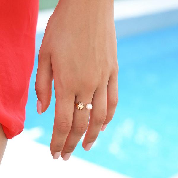 Золота незамкнена каблучка з перлиною (арт. 1401042) – зображення 4