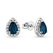 Сережки-пусети з білого золота з сапфіром і діамантами (арт. Т011235бс)