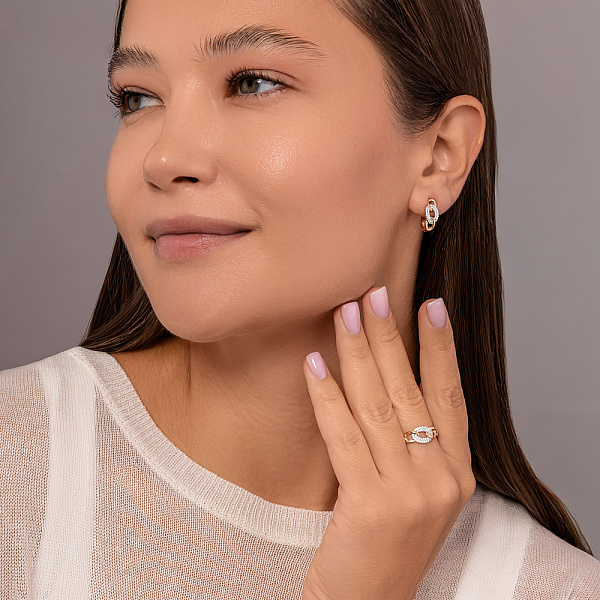 Сережки "Звенья" из красного золота с фианитами (арт. 111191) – изображение 5