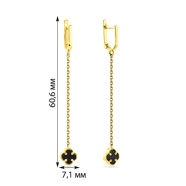 Довгі сережки з жовтого золота з оніксом (арт. 106324/7жо) – зображення 2