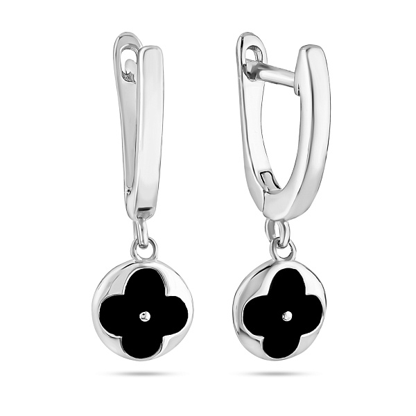 Срібні сережки з підвісками і з емаллю (арт. 7502/4536еч) – зображення 1