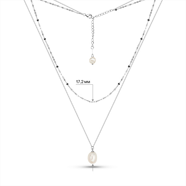 Срібне кольє з перлиною (арт. 7507/2306жб) – зображення 3