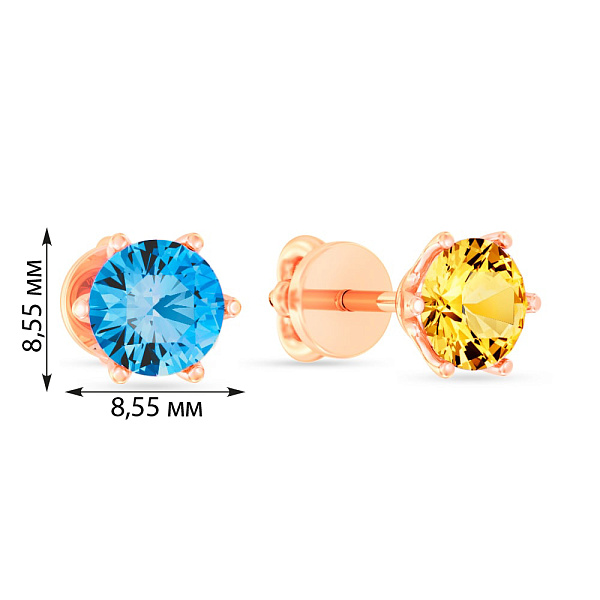 Золотые серьги-пусеты с голубым и желтым фианитами (арт. 110341жг) – изображение 5