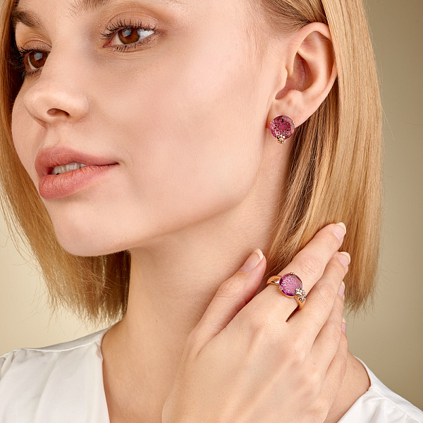 Золоті сережки з кварцом і фіанітами  (арт. 117800ПрГ) – зображення 4