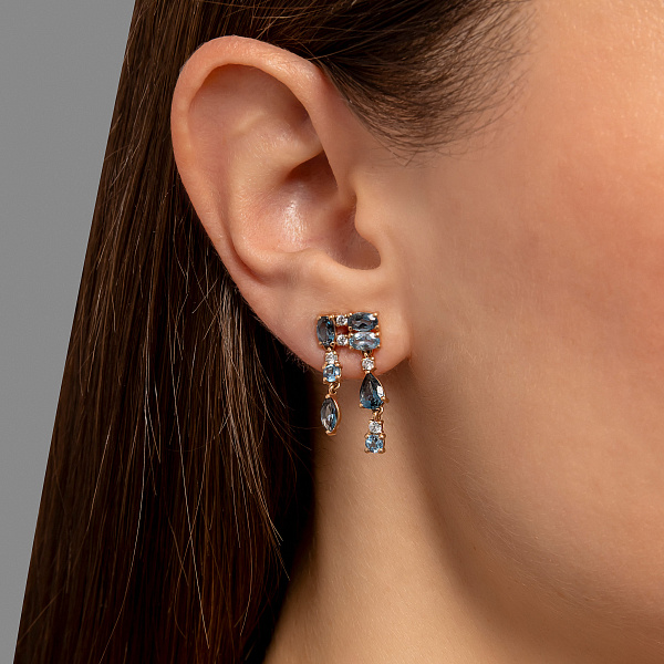 Золотые серьги с топазом Лондон и фианитами (арт. 110858Плф) – изображение 2